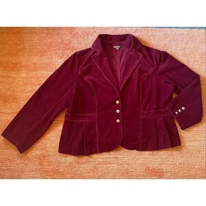 Roz & Ali Women’s Burgundy Corduroy Blazer Jacket Size 22/24